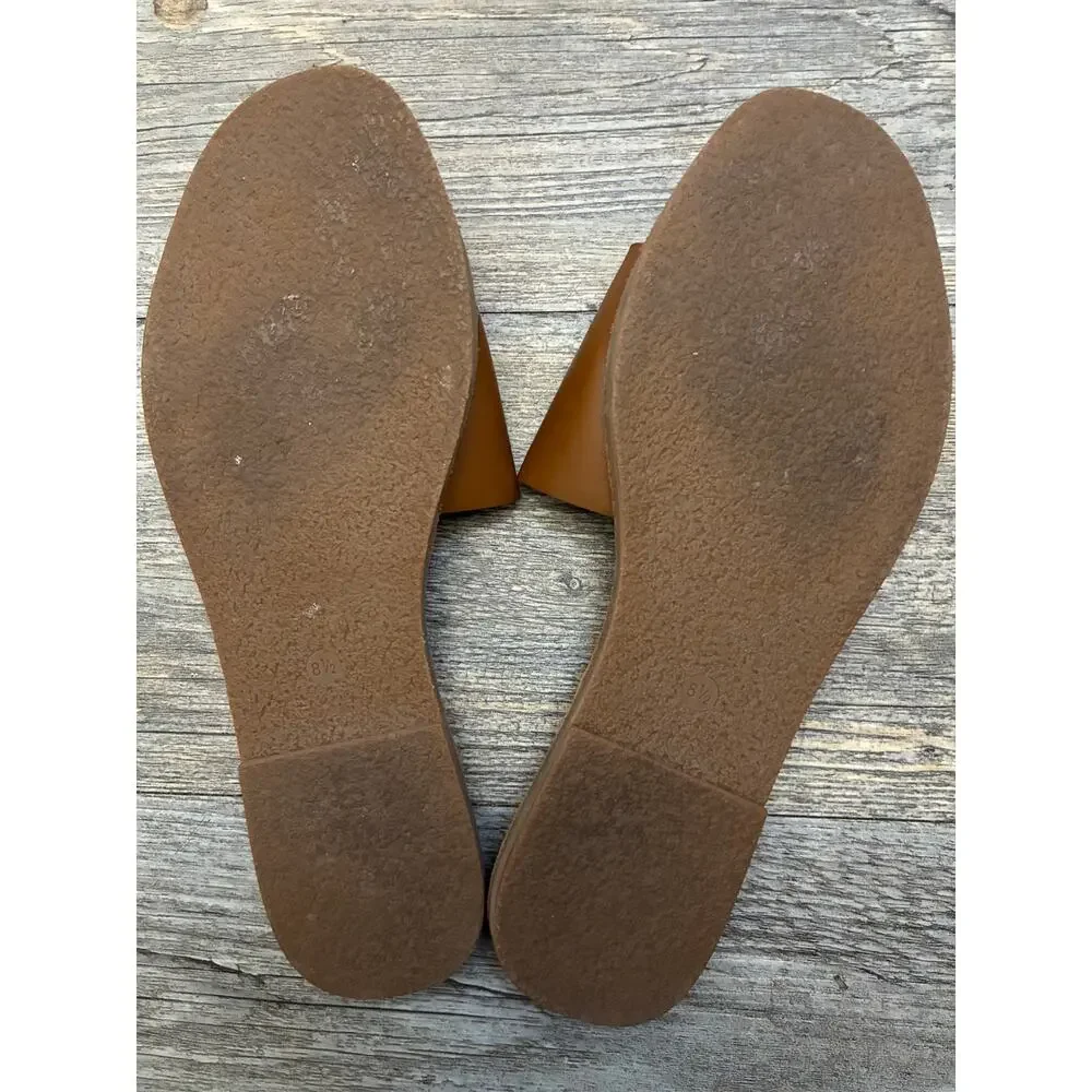 Madewell Boardwalk Post Slide Sandals  Camel Brown Slip On Flats Minimalist 8.5